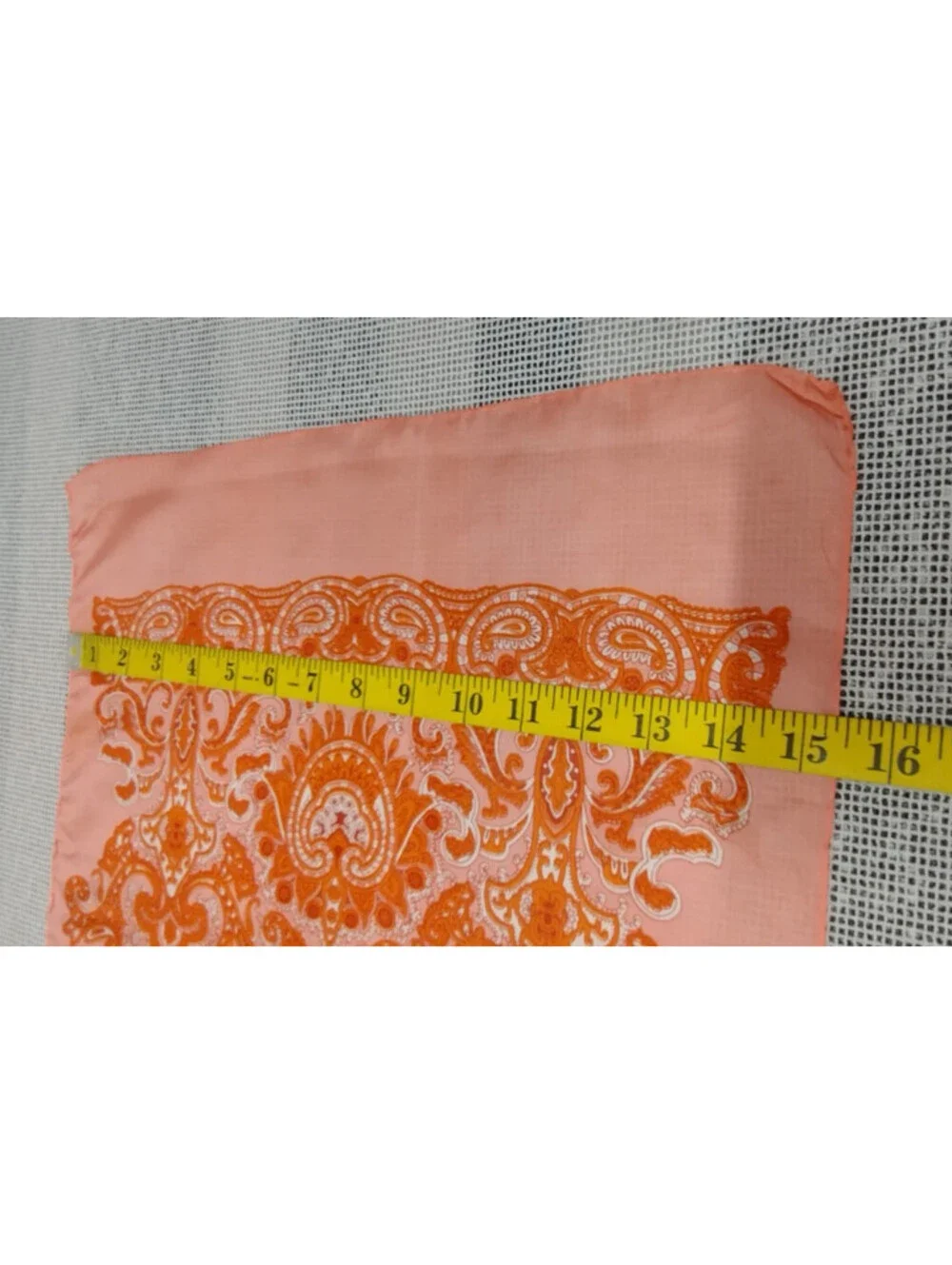 Vintage 60s 70s Boho Orange Paisley Silk Scarf Oblong Wide Hippie Bohemian Style